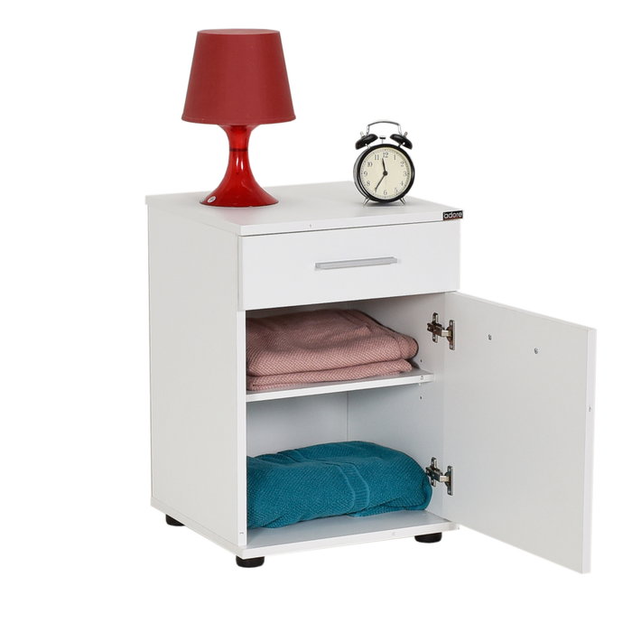 Hanah Home Kmd-511-Bb-1 Mesilla de Noche Blanca 40x57x39cm con Cajón para Dormitorio Elegante y Sereno
